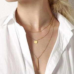 5/$20 disc and bar‎ layered necklace
